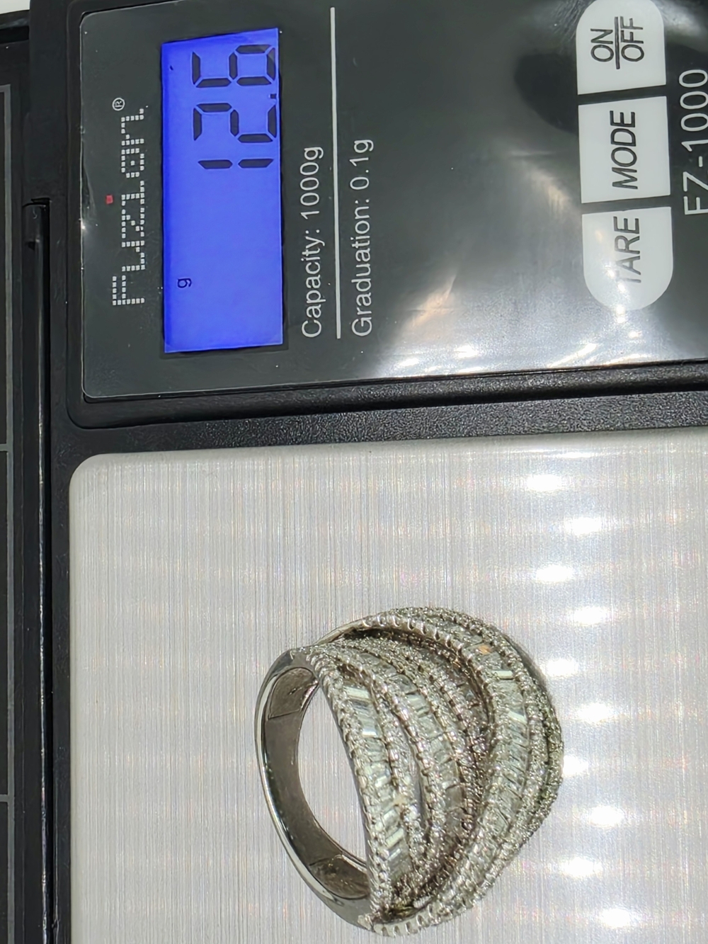 Diamonique Baguette & Round Wide Crossover Band Ring Sterling Silver Size 9 Box - Picture 10 of 11